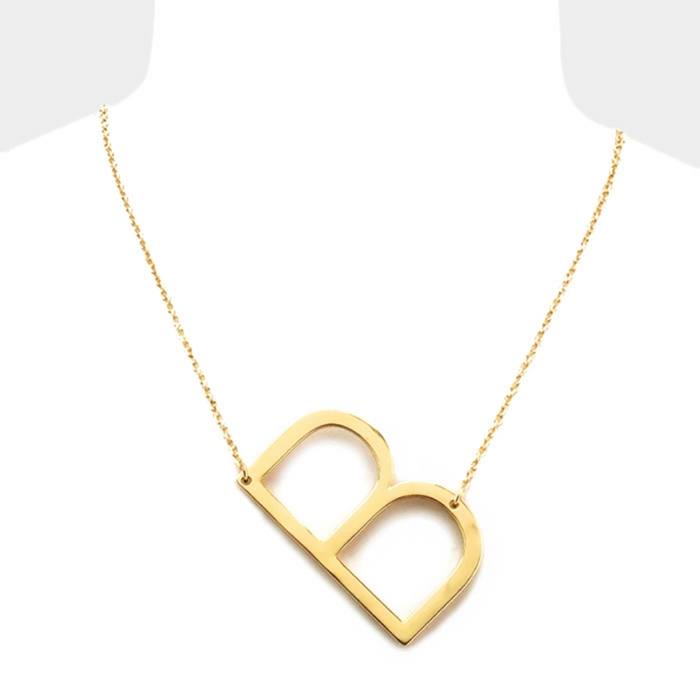 Gold Monogram "B" Large Initial Pendant Chain Fashion Statement Necklace Jewelry